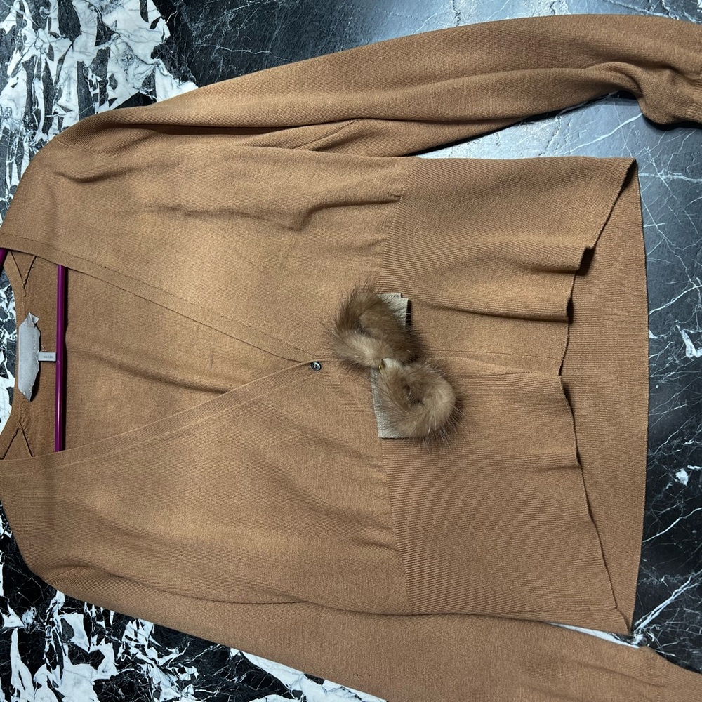 Tan Schumacher Cardigan with Fur Accents